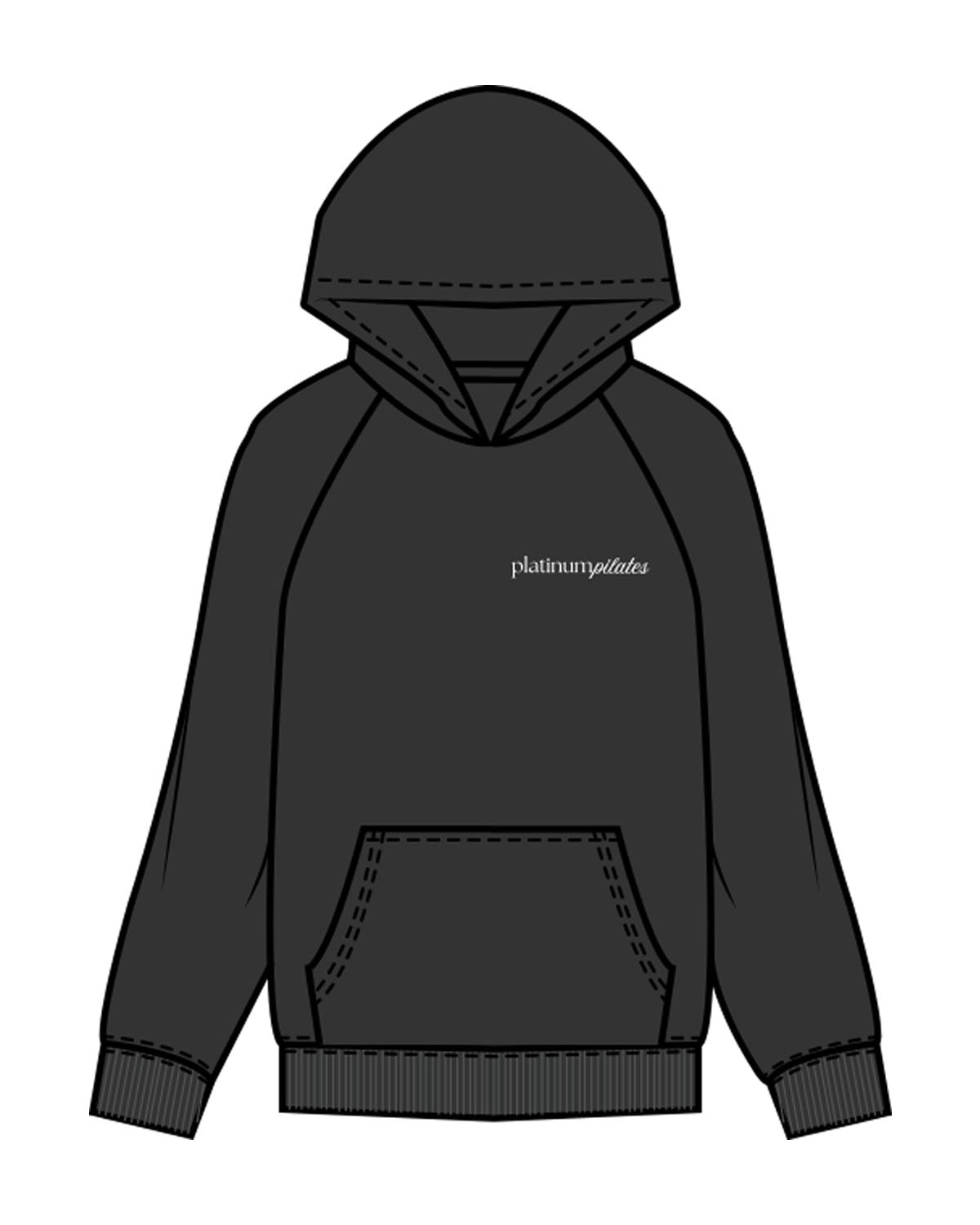 The Womens Hoodie - Washed Black - Platinum Pilates - Left Chest & Back Stacked - Printed - Full Color