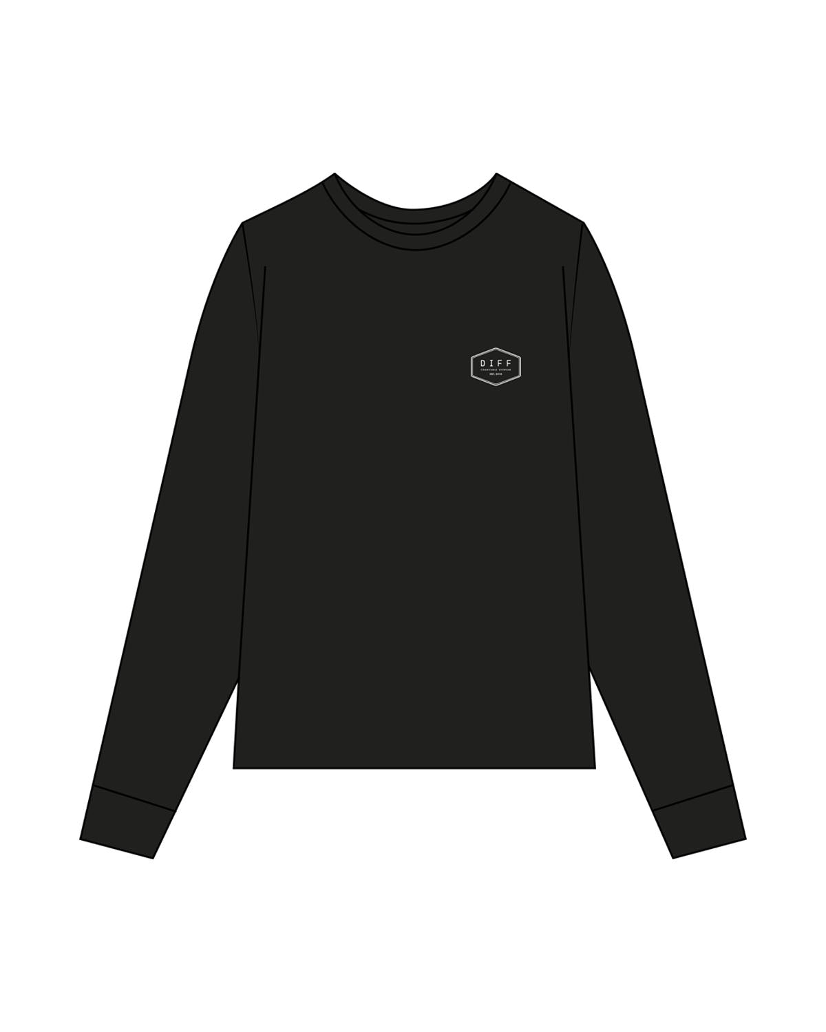 THE WOMENS LONG SLEEVE - Black  - DiffEyewear - Left Chest logo & Back "DIFF" - Printed - White