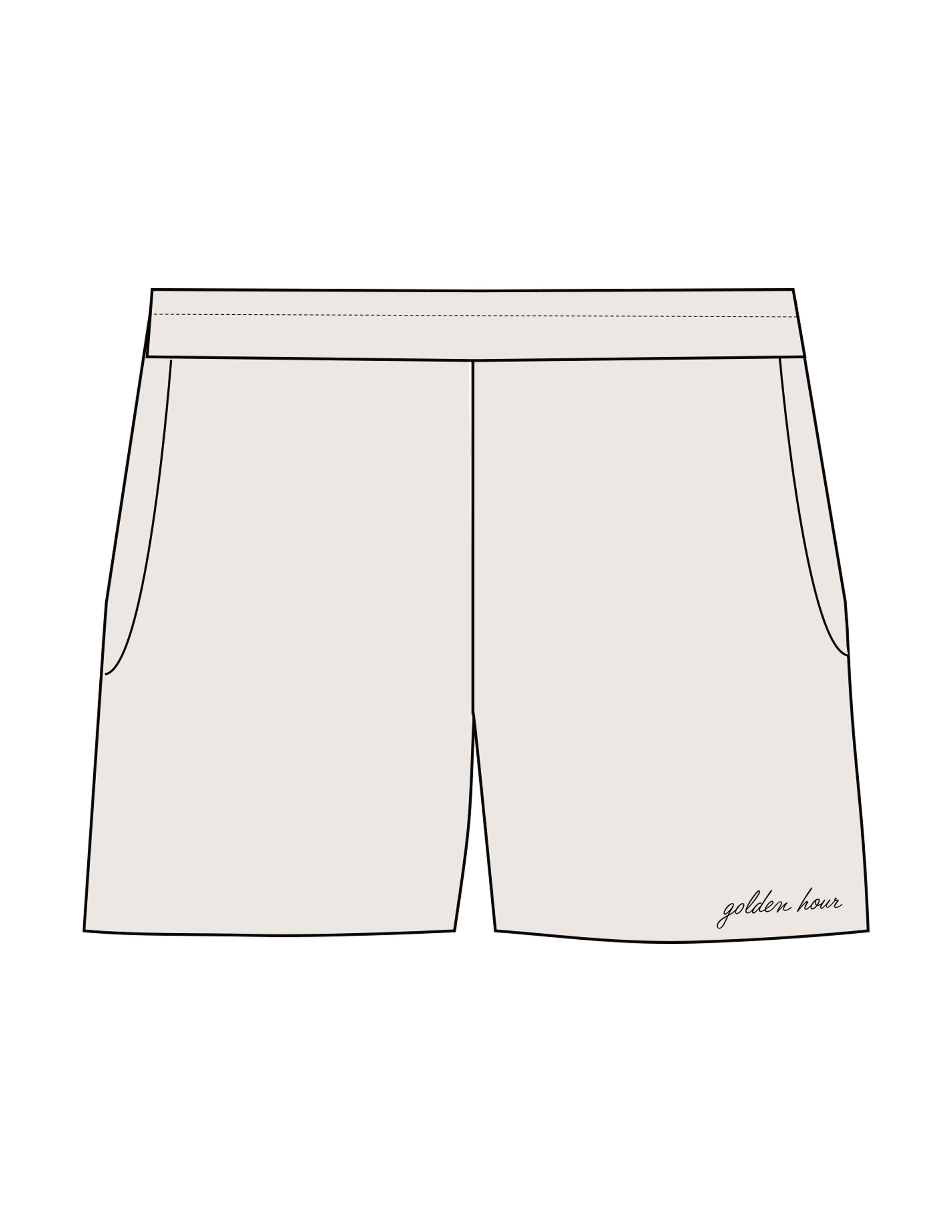 The Womens Sweat Shorts - Bone - Golden Hour - Left Leg Script - Embroidered - Black