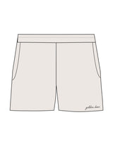 The Womens Sweat Shorts - Bone - Golden Hour - Left Leg Script - Embroidered - Black
