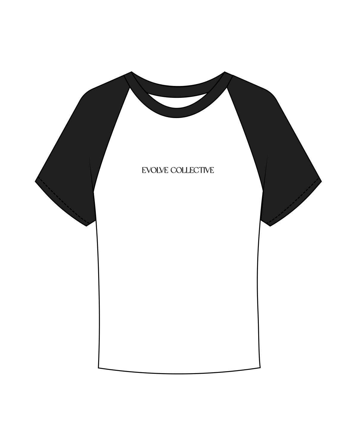 The Micro Rib Baby Tee - White / Black - Evolve Collective - Center Chest - Printed - Black