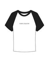 The Micro Rib Baby Tee - White / Black - Evolve Collective - Center Chest - Printed - Black
