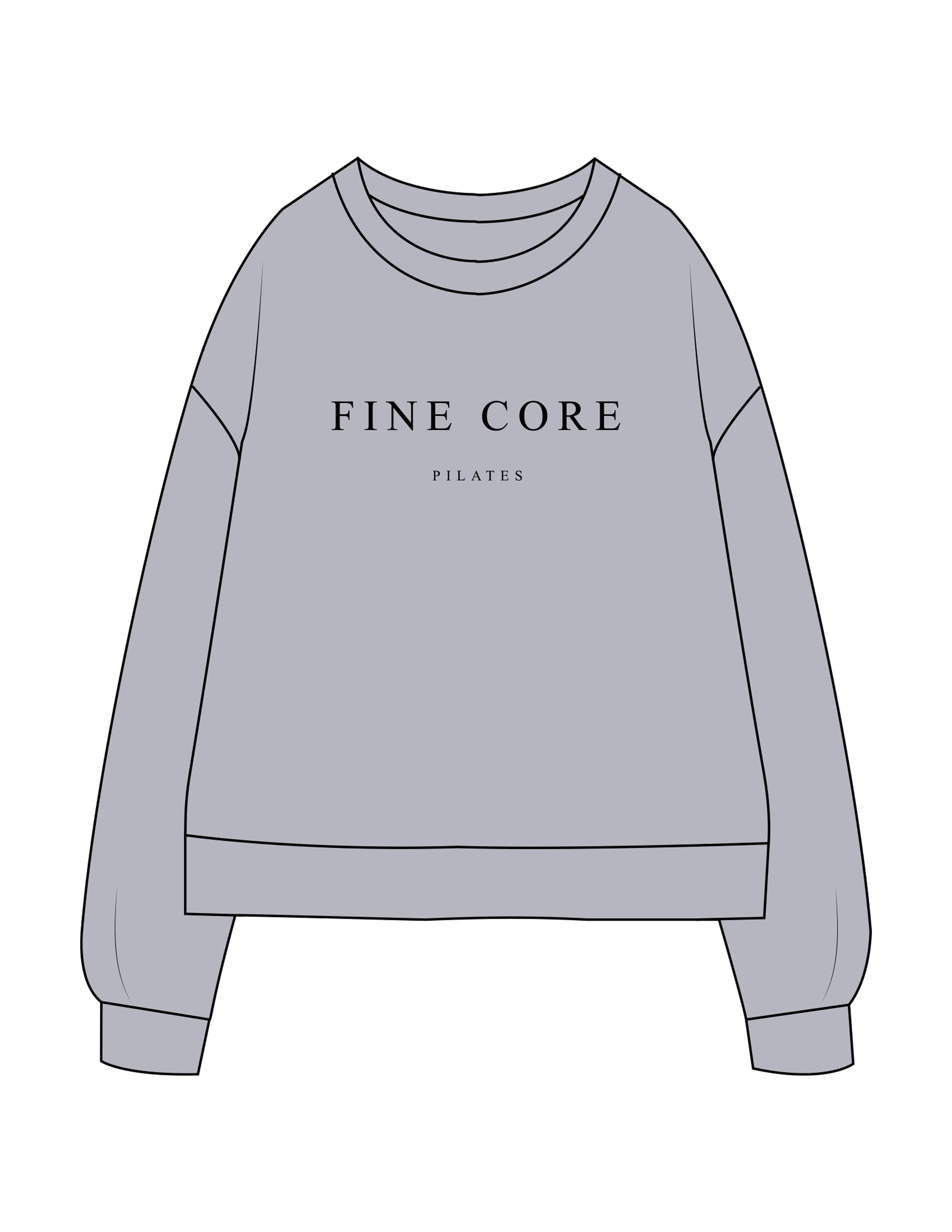 The Recycled Womens Crewneck - Heather - Fine Core Pilates - Center Chest Stacked - Printed - Black