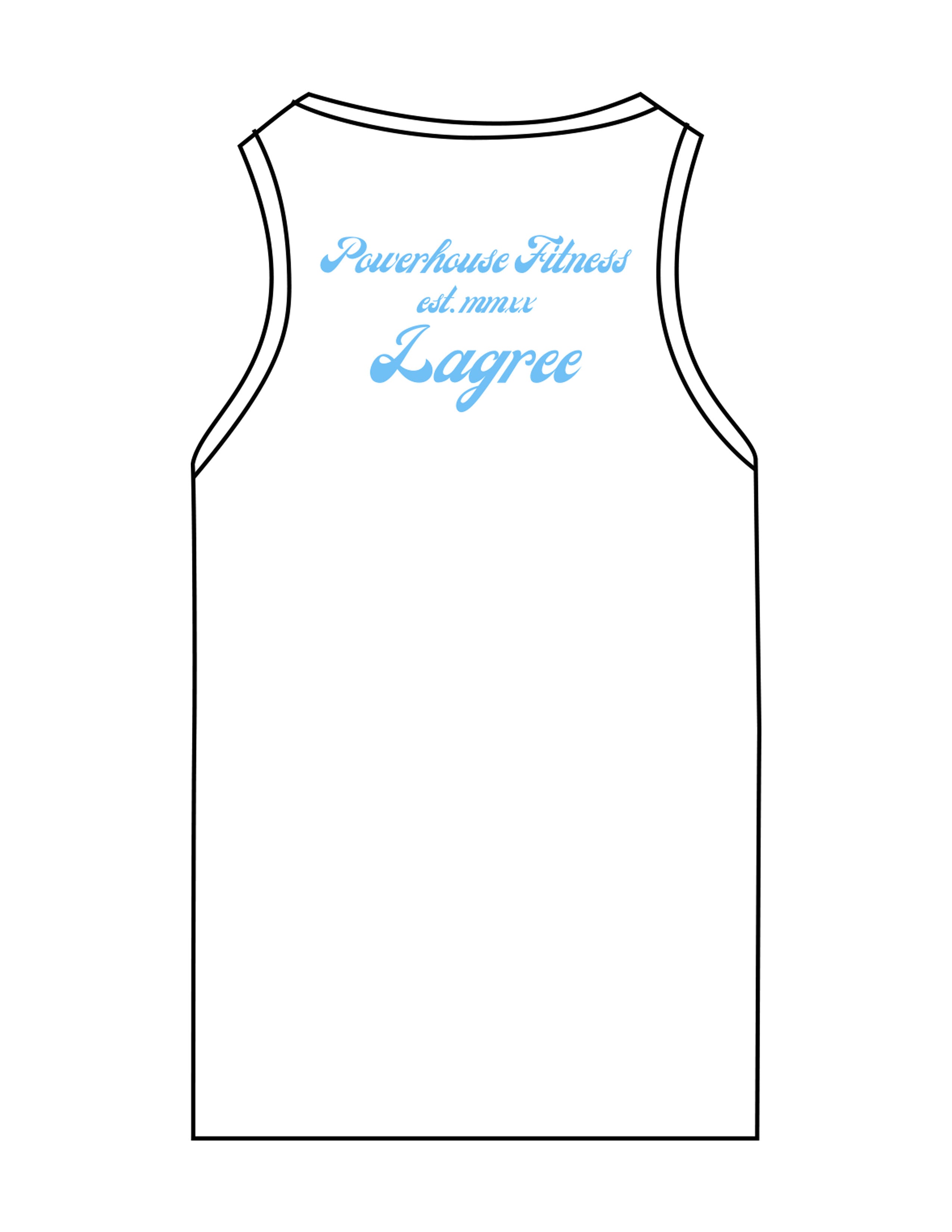 The Recycled Womens Tank - White - Powerhouse Fitness - Chest Chest & Back Stacked - "Lagree" - Printed - Teal