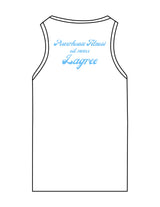 The Recycled Womens Tank - White - Powerhouse Fitness - Chest Chest & Back Stacked - "Lagree" - Printed - Teal