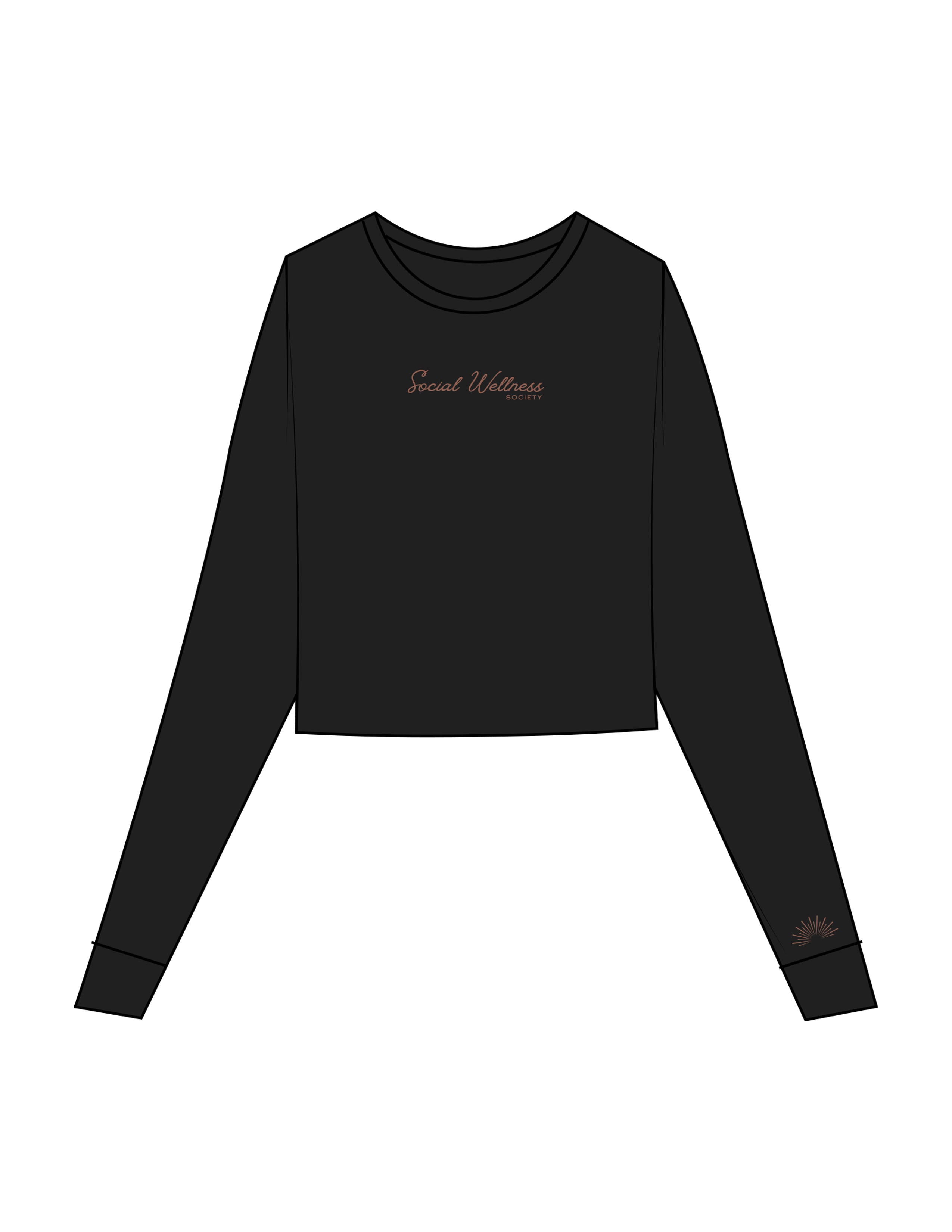 The Micro Rib Crop Long Sleeve - Black - SWS - Center Chest & Left Wrist - Printed - Brown