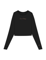 The Micro Rib Crop Long Sleeve - Black - SWS - Center Chest & Left Wrist - Printed - Brown