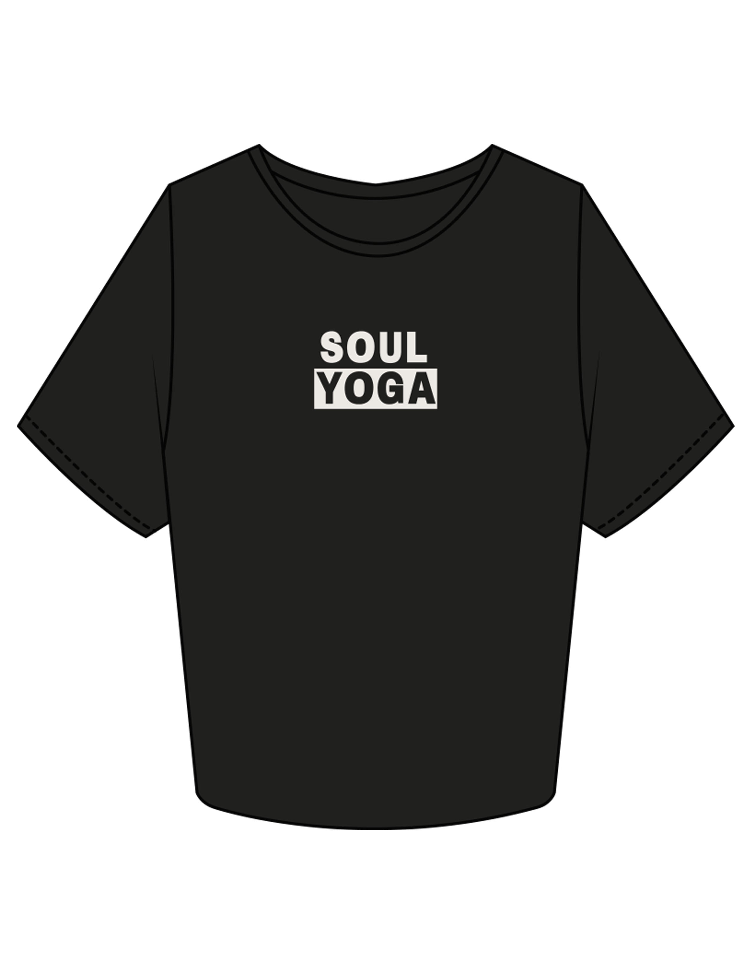 The Crop Tee - Black - SOUL YOGA - Center Chest - Printed - Bone