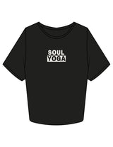 The Crop Tee - Black - SOUL YOGA - Center Chest - Printed - Bone