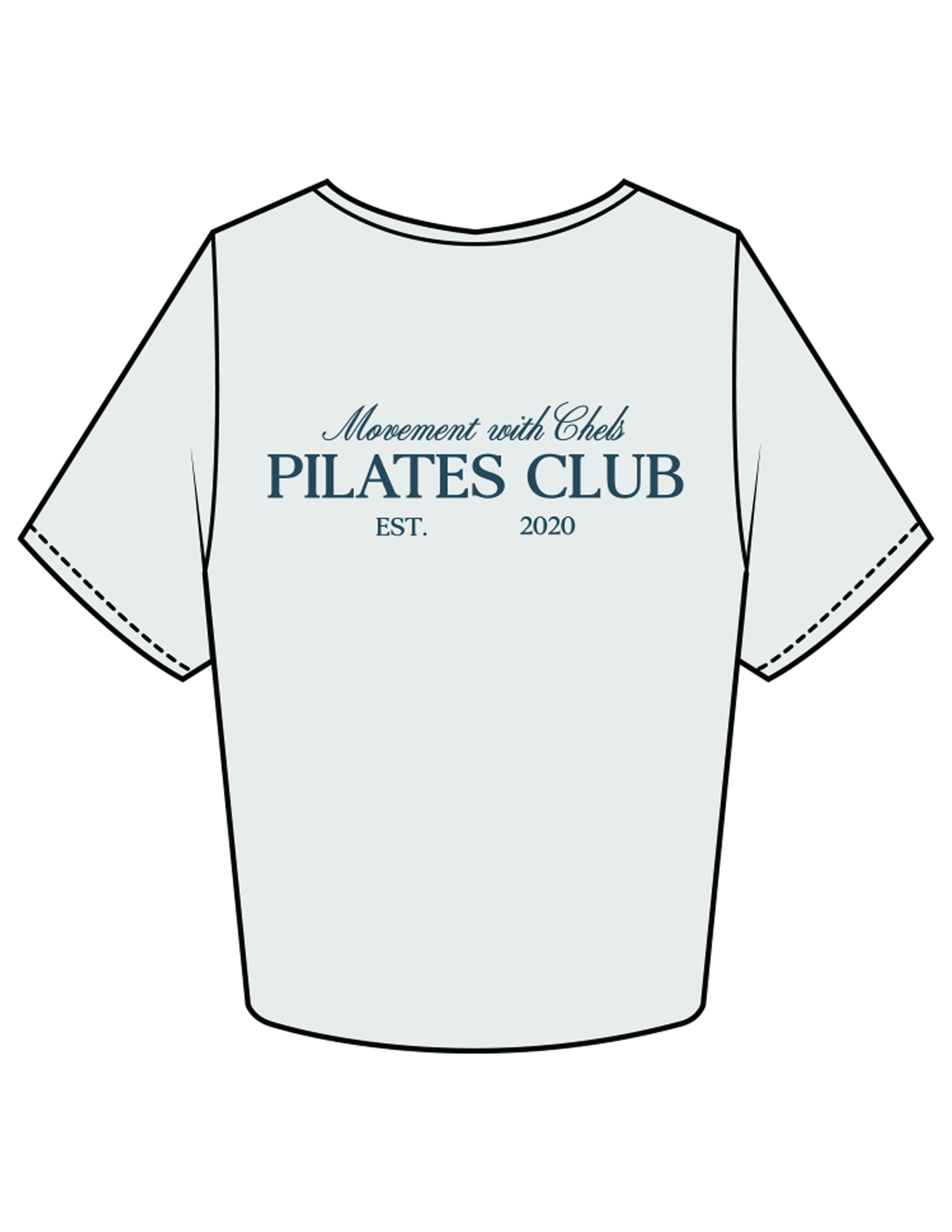 The Crop Tee - Seafoam - Movement With Chels - Left Chest & Back Stacked - Printed - Dark Blue