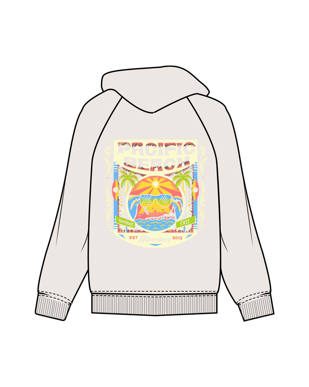 The Mens Heavyweight Hoodie - Bone - Blenders - Left Chest & Back "PACIFIC BEACH" - Printed - Full Color
