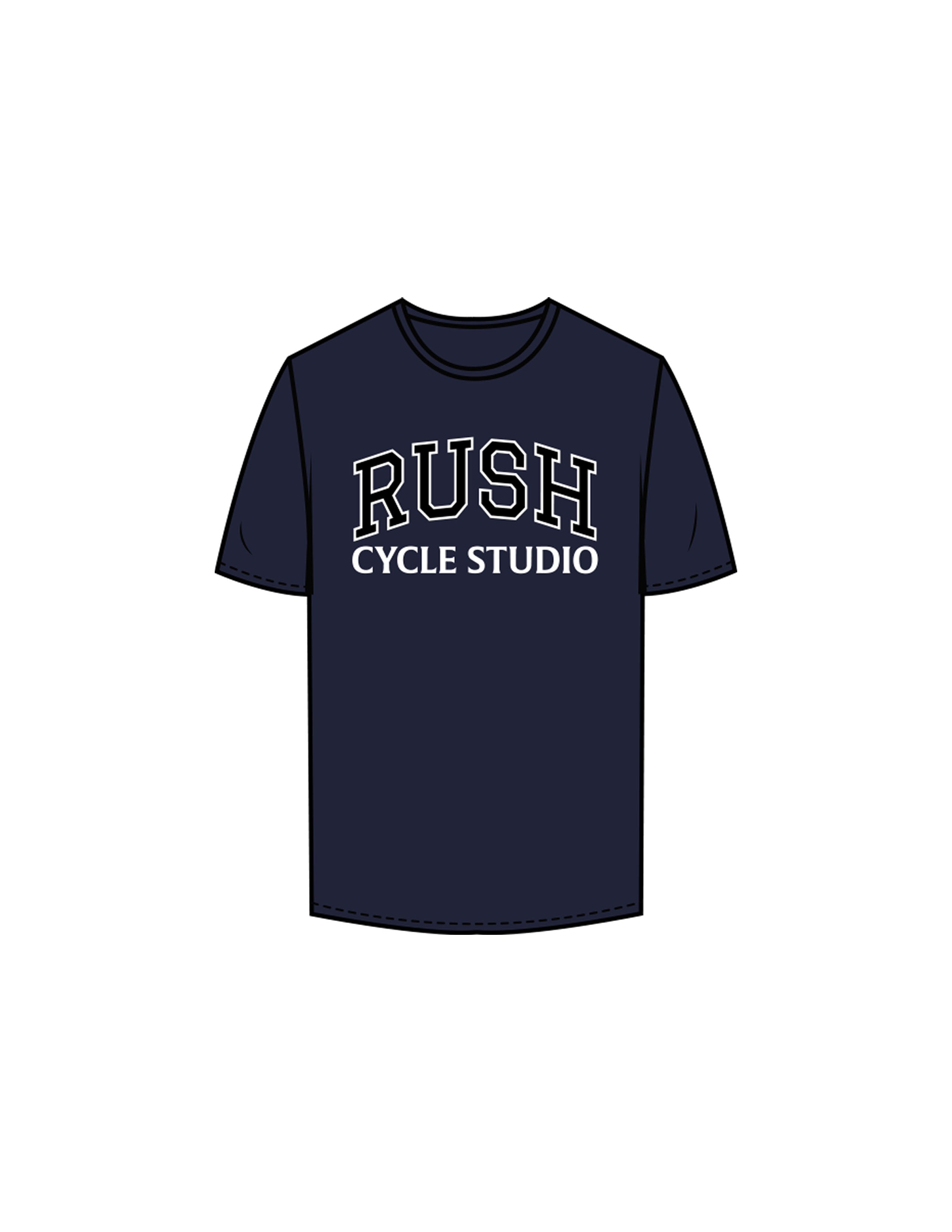 The Mens Tee - Navy - Rush Cycle Studio - Center Chest Black/White - Printed - Full Color