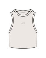 The Ribbed Crop Tank - Bone - Lagree Luxe - Center Chest "LUXE" - Embroidered - Tone on Tone