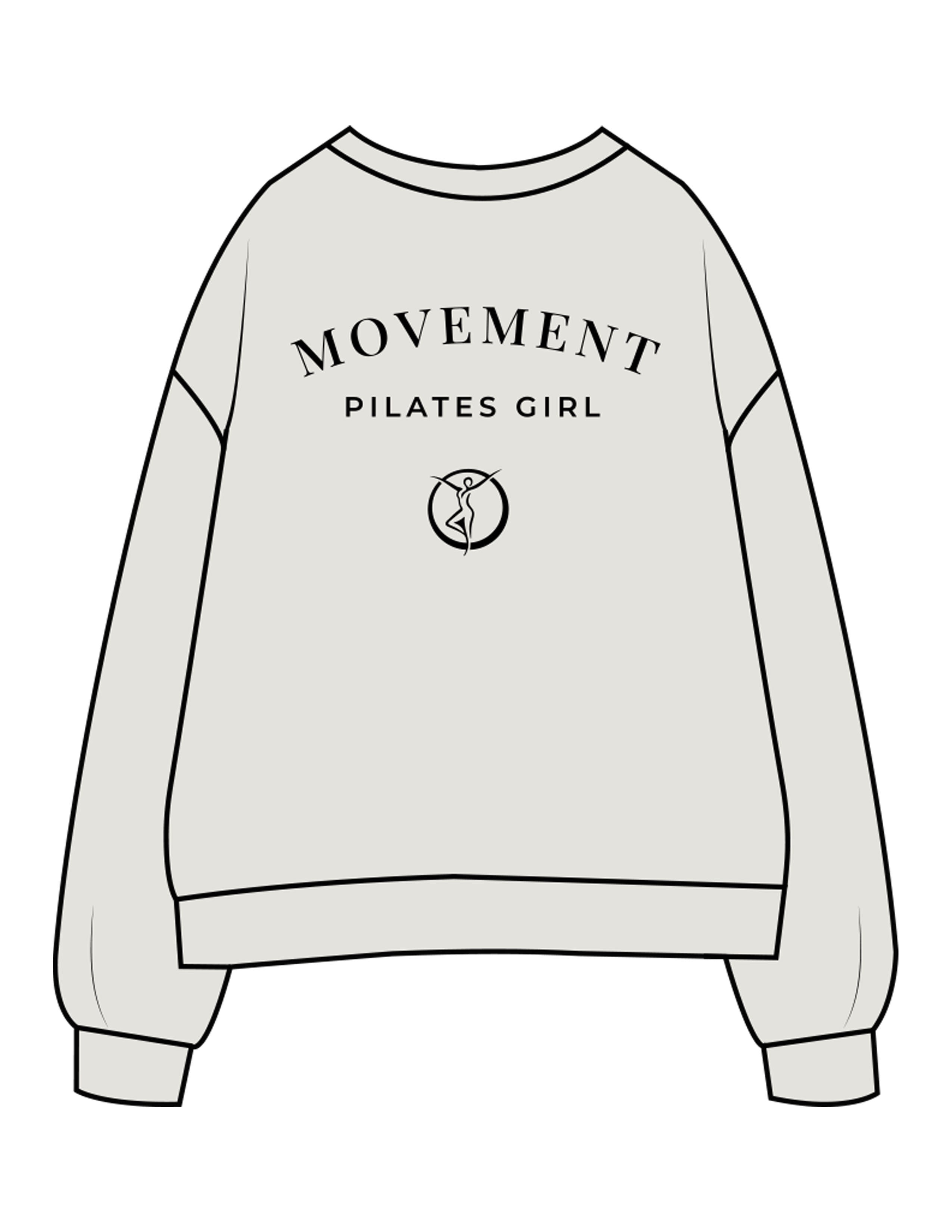 The Womens Crewneck - Washed Bone - Movement Pilates Buffalo - Back Stacked - Printed - Black