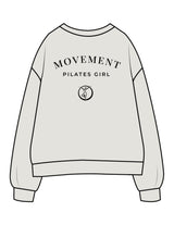 The Womens Crewneck - Washed Bone - Movement Pilates Buffalo - Back Stacked - Printed - Black