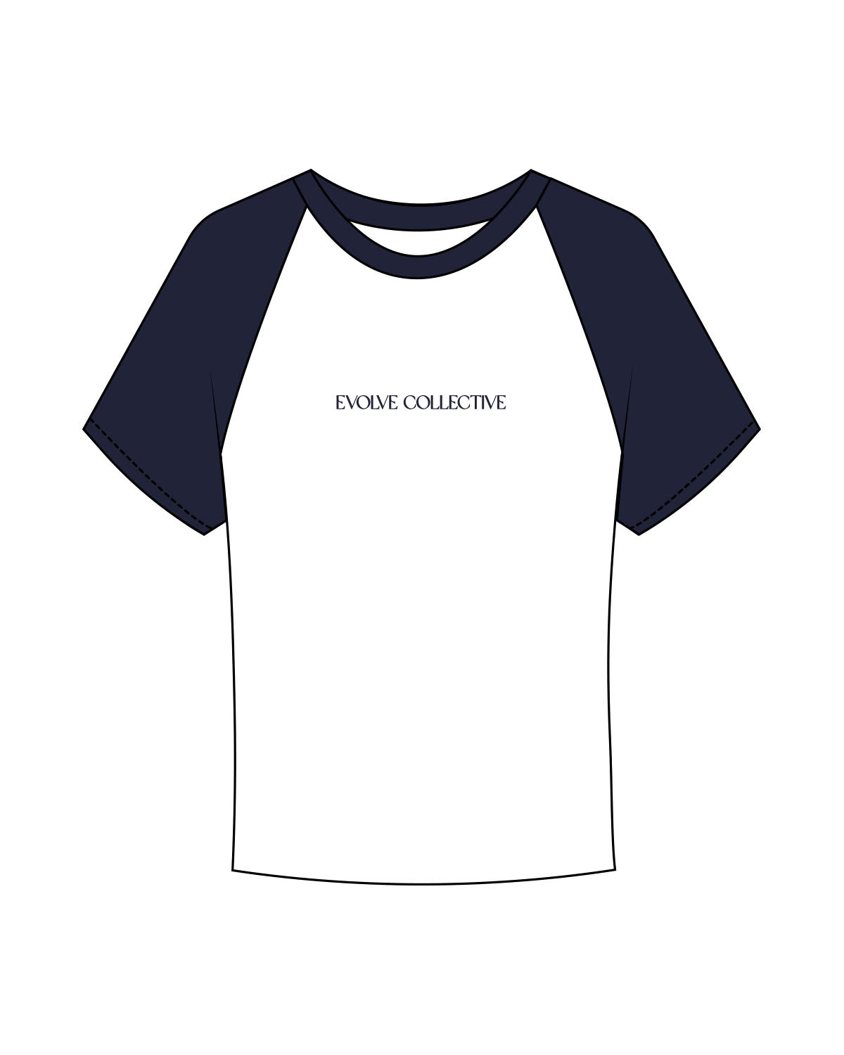The Micro Rib Baby Tee - White / Navy - Evolve Collective - Center Chest - Printed - Navy
