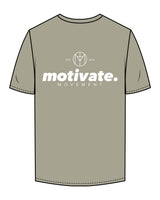 The Womens Tee - Eucalyptus - Motivate Movement - Left Chest & Back Stacked - Printed - White