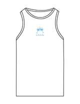 The Recycled Womens Tank - White - Powerhouse Fitness - Chest Chest & Back Stacked - "Lagree" - Printed - Teal