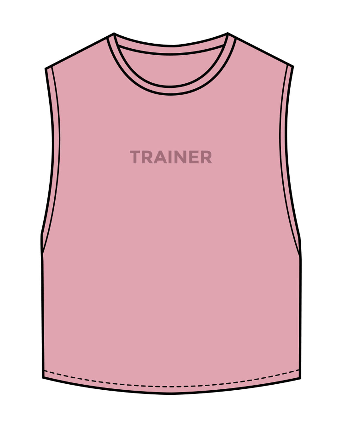 The Crop Muscle Tank - Bubblegum - Heroes Fitness - Center Chest "TRAINER" & Back Neckline - Printed - White