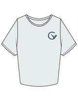 The Crop Tee - Seafoam - Movement With Chels - Left Chest & Back Stacked - Printed - Dark Blue