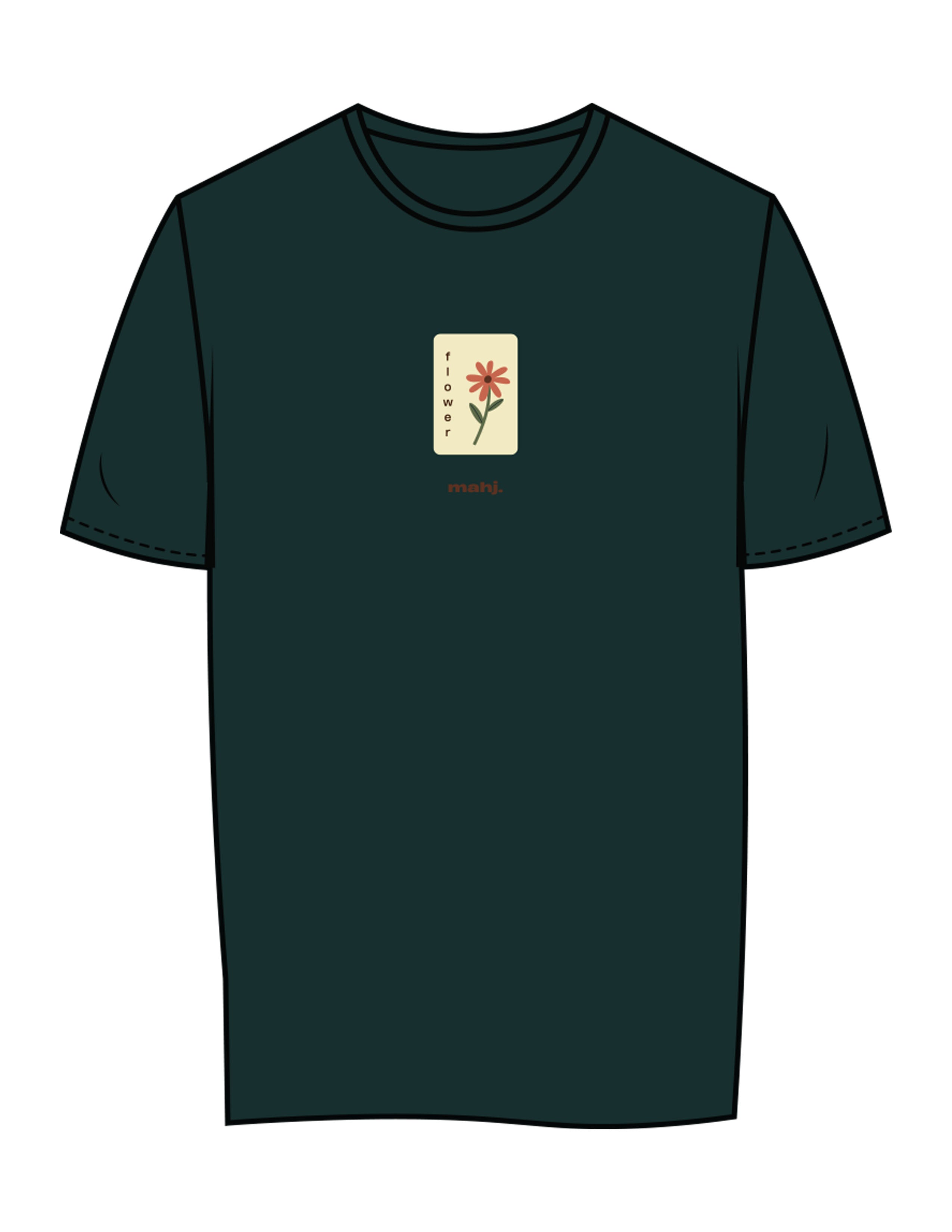 The Womens Tee - Pine Green - Barnes. The Label - Chest Flower - Printed - Full Color