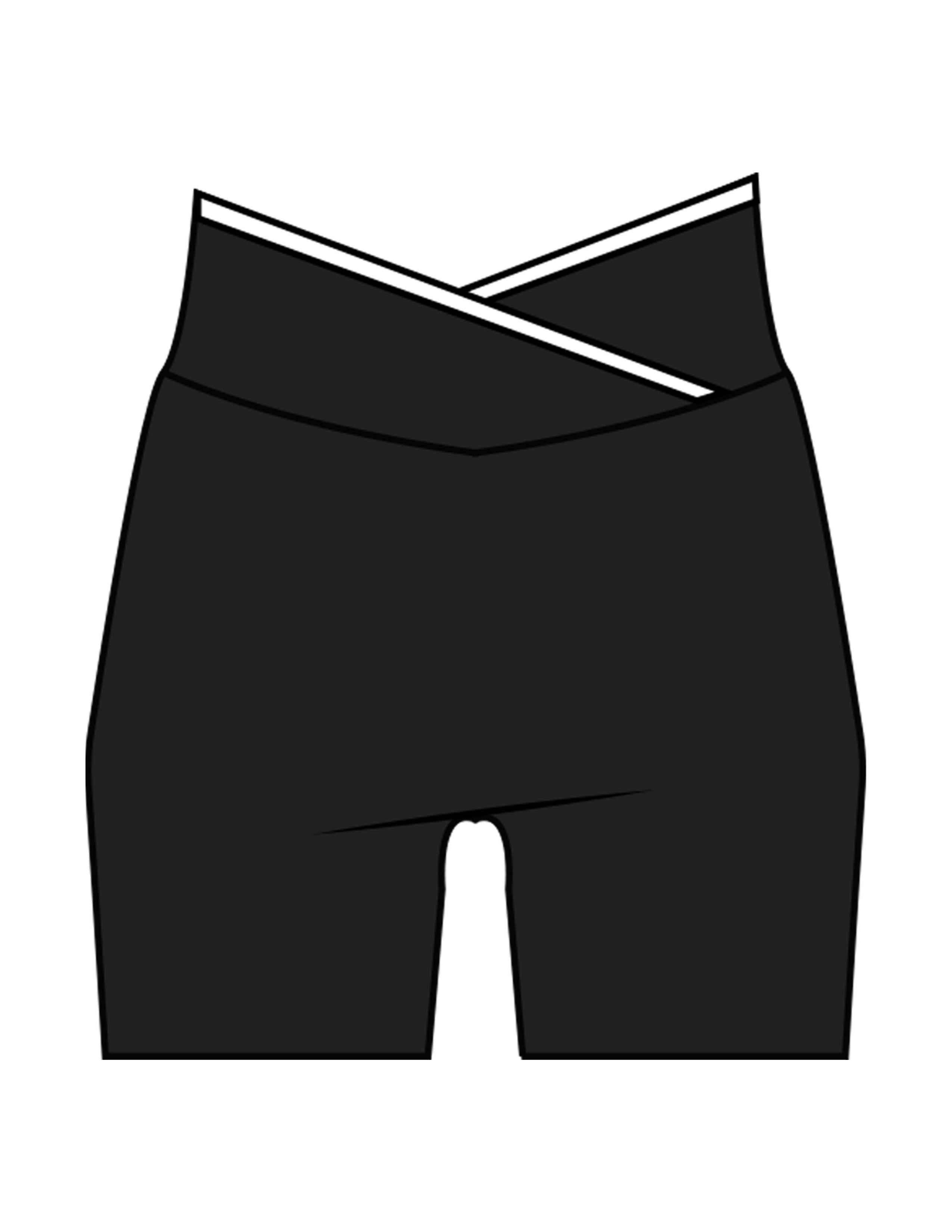 The Piped Crossover Short - Black - The Refinery Fitness Studio - Center Back - Printed - White