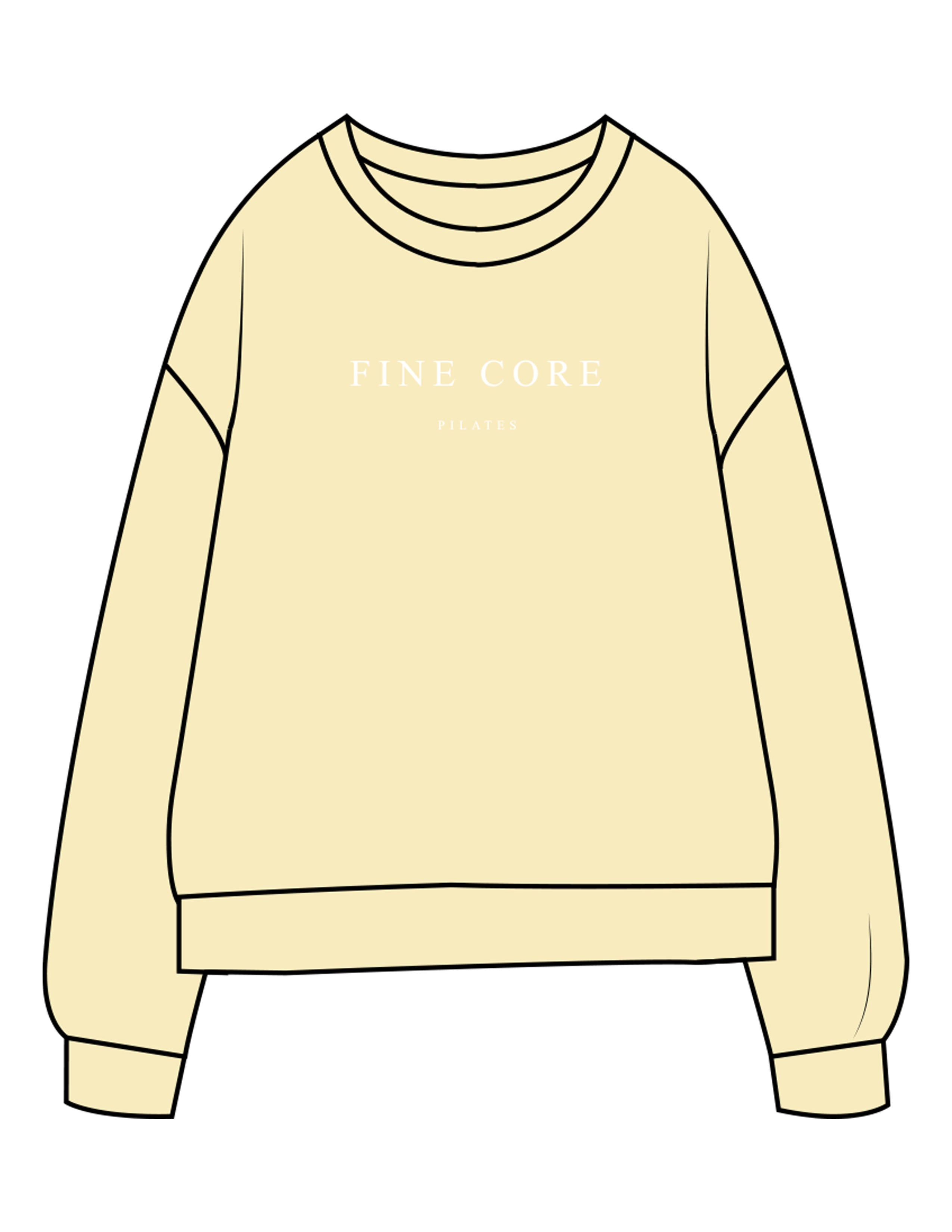 The Midweight Unisex Crewneck - Washed Yellow - Fine Core Pilates - Center Chest Stacked - Printed - White