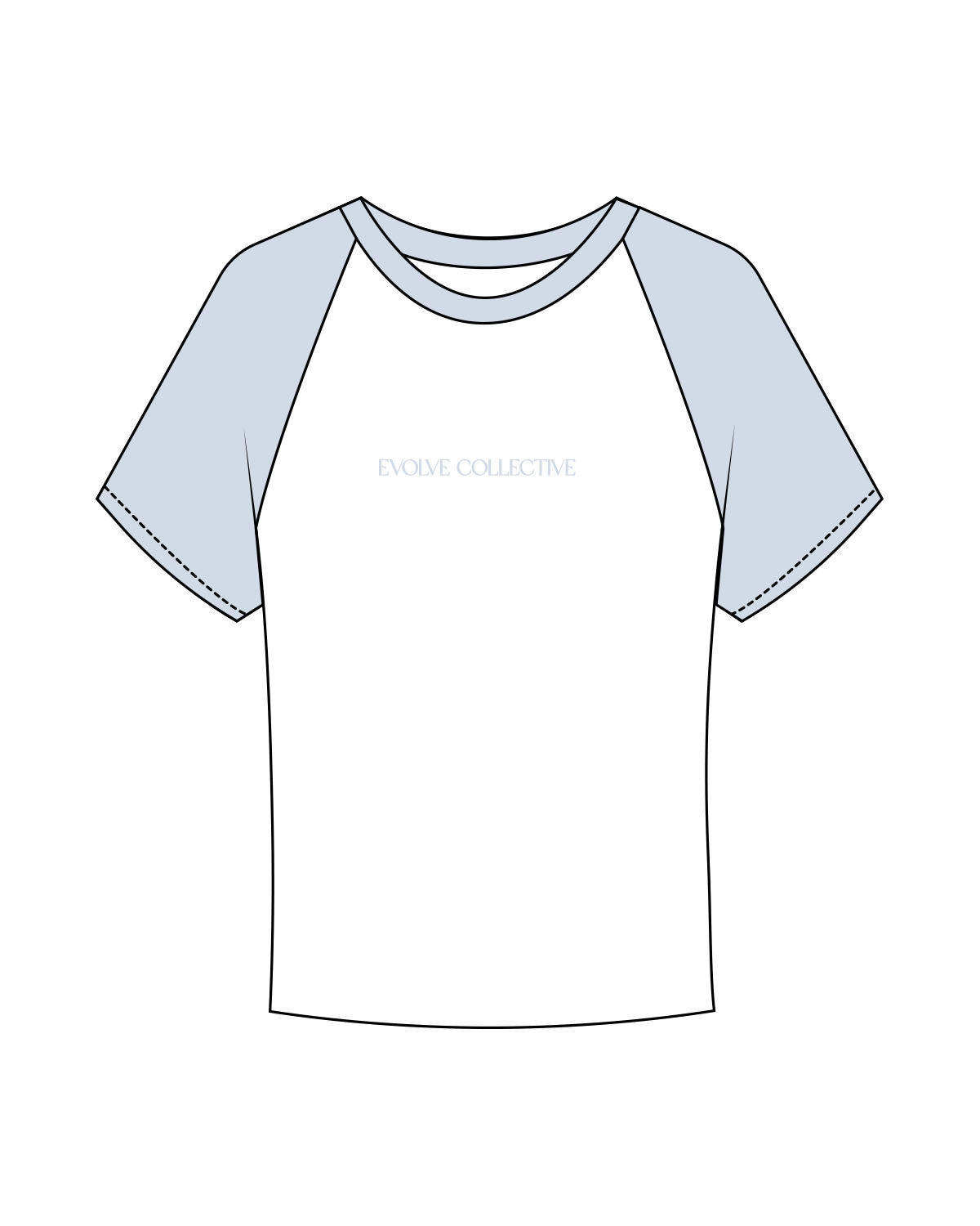 The Micro Rib Baby Tee - White / Baby Blue - Evolve Collective - Center Chest - Printed - Baby Blue