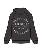 The Womens Hoodie - Washed Black - Move Studio - Left Chest Stacked & Back Full - Printed - White