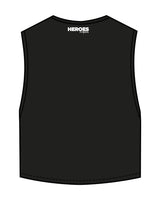 The Crop Muscle Tank - Black - Heroes Fitness - Center Chest "TRAINER" & Back Neckline - Printed - White
