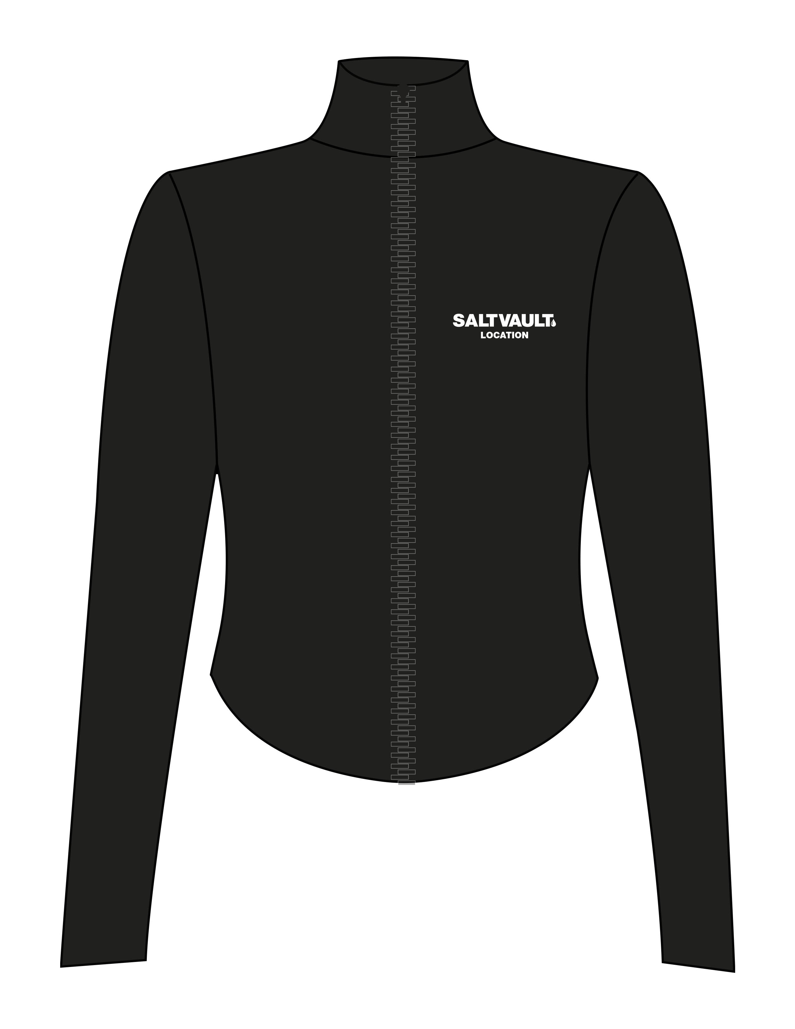 The 3/4 Crop Zip Jacket - Black - Saltvault Location - Left Chest Stacked - Printed - White