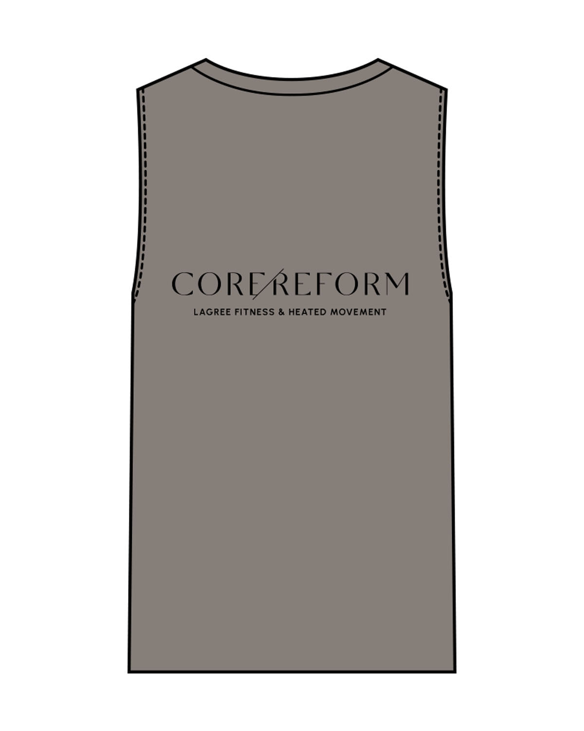The Womens Heavyweight Tank - Washed Gray - Core Reform - Left Chest & Back Stacked - Printed - Black