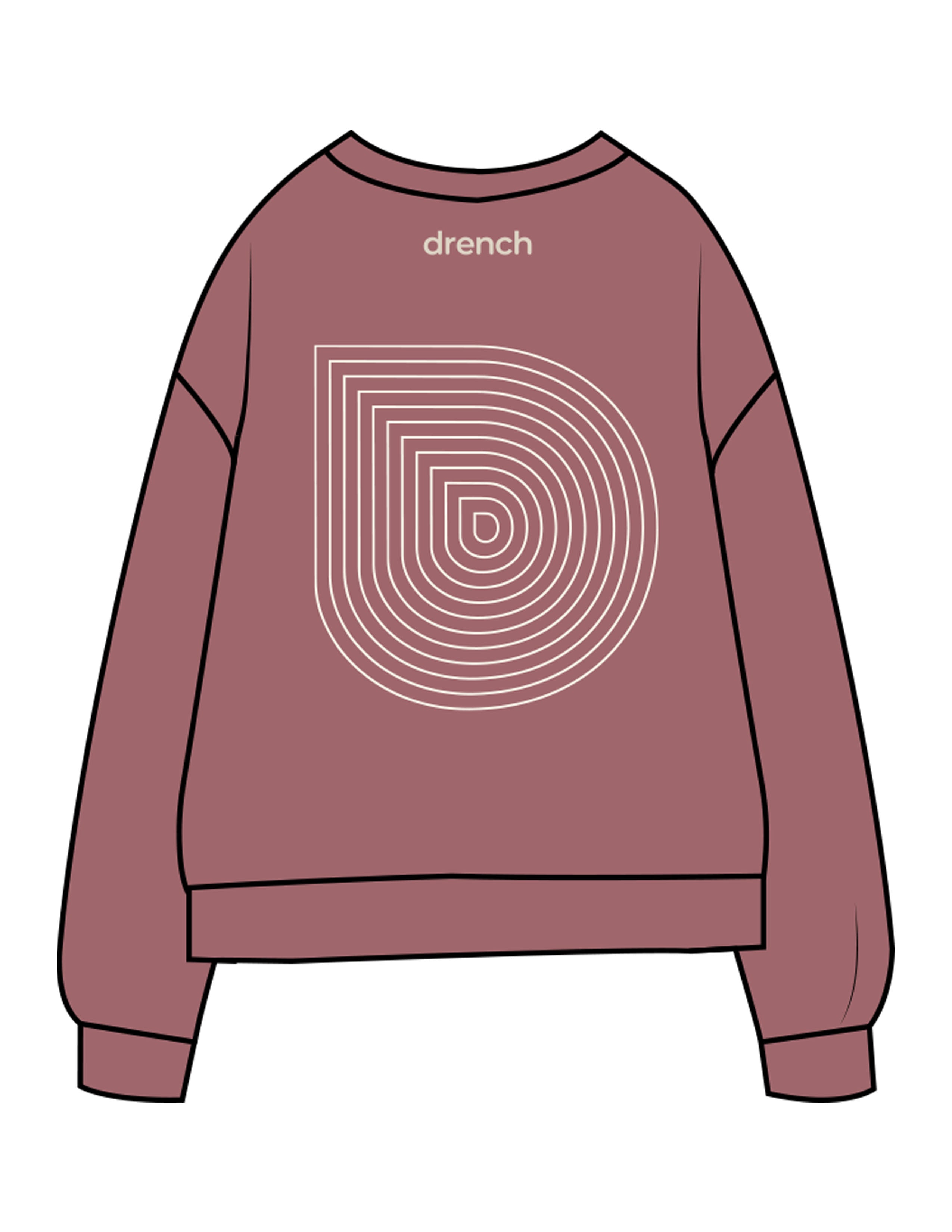 The Midweight Unisex Crewneck - Washed Maroon - Drench - Full Back - Printed - Cream