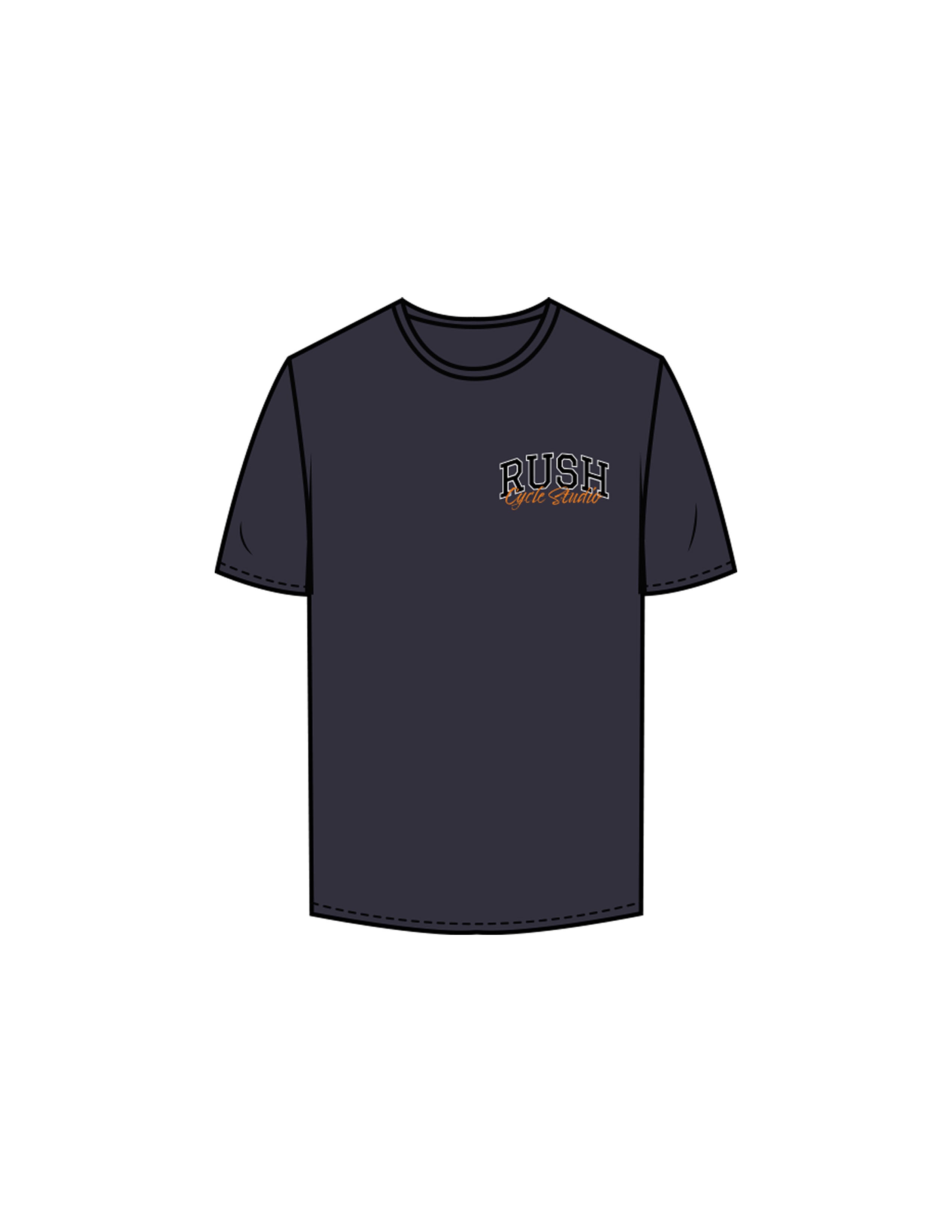 The Mens Tee - Midnight - Rush Cycle Studio - Left Chest Stacked - Printed - Full Color