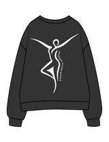 The Womens Crewneck - Washed Black - Movement Pilates Buffalo - Full Back Image - Printed - White