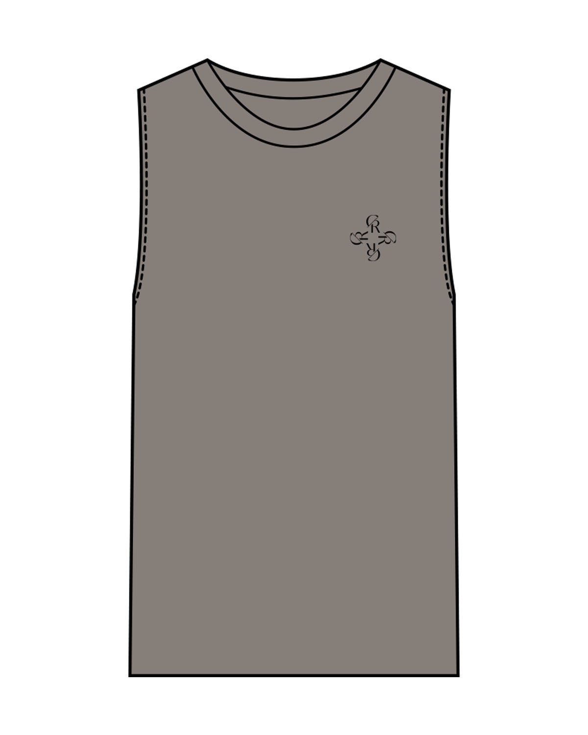 The Womens Heavyweight Tank - Washed Gray - Core Reform - Left Chest & Back Stacked - Printed - Black