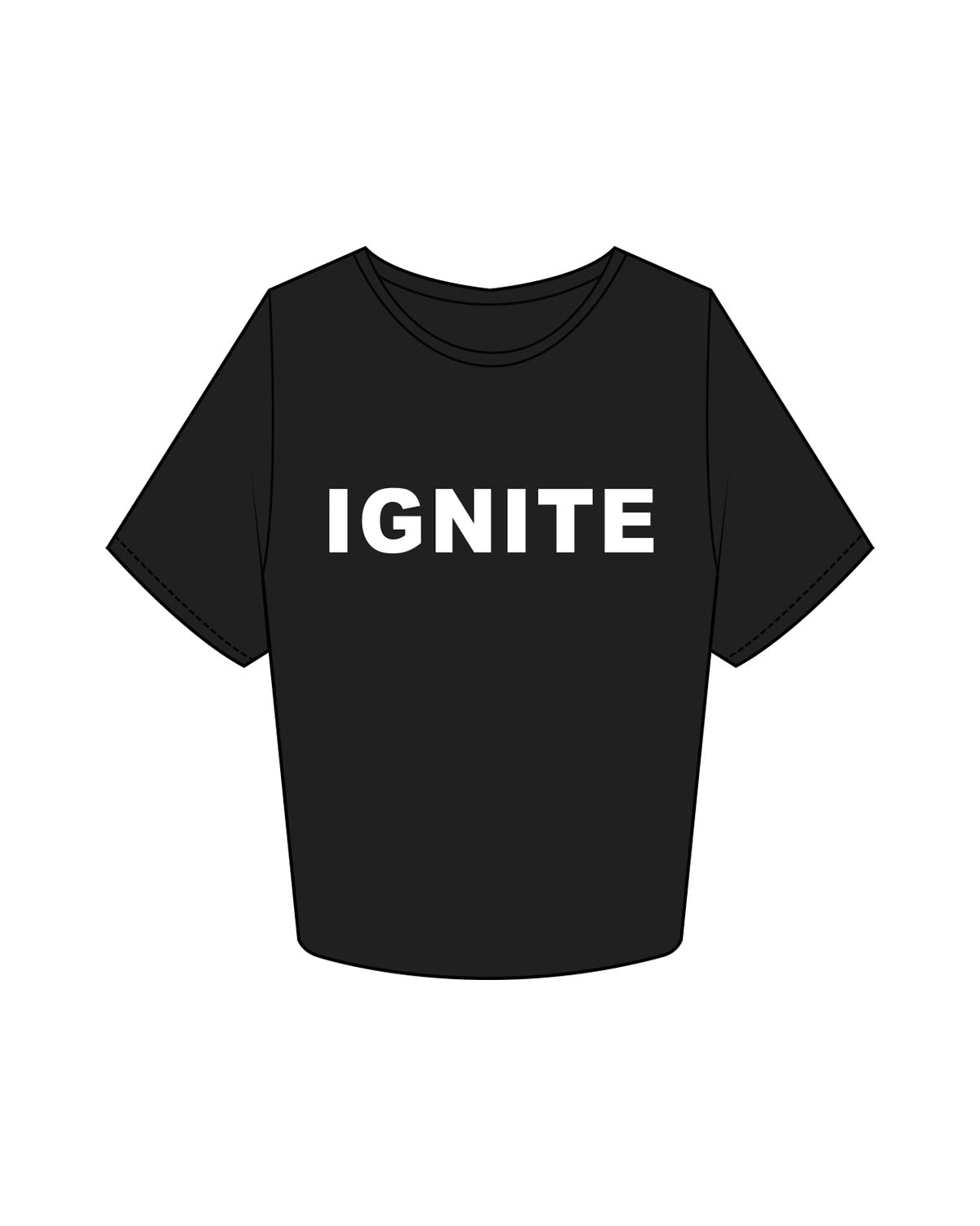 The Crop Tee - Black - Ignite Barre & Fitness - Center Chest "IGNITE" - Printed - White