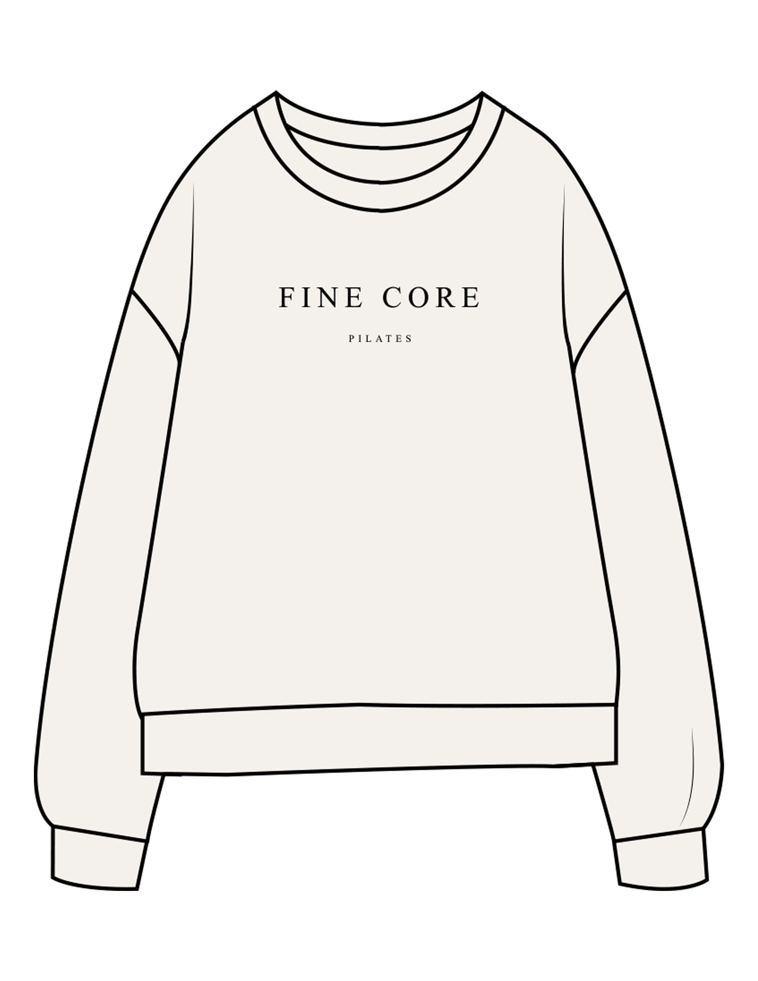 The Midweight Unisex Crewneck - Washed White - Fine Core Pilates - Center Chest Stacked - Printed - Black