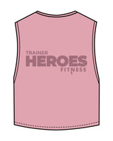 The Crop Muscle Tank - Bubblegum - Heroes Fitness - Center Chest & Back Stacked - Printed - Tone on Tone