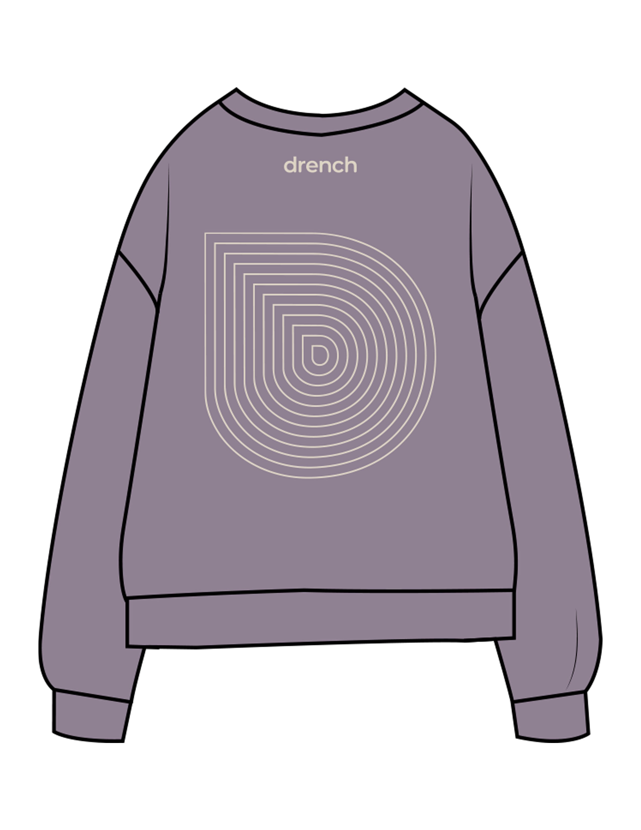 The Midweight Unisex Crewneck - Washed Plum - Drench - Full Back - Printed - Cream