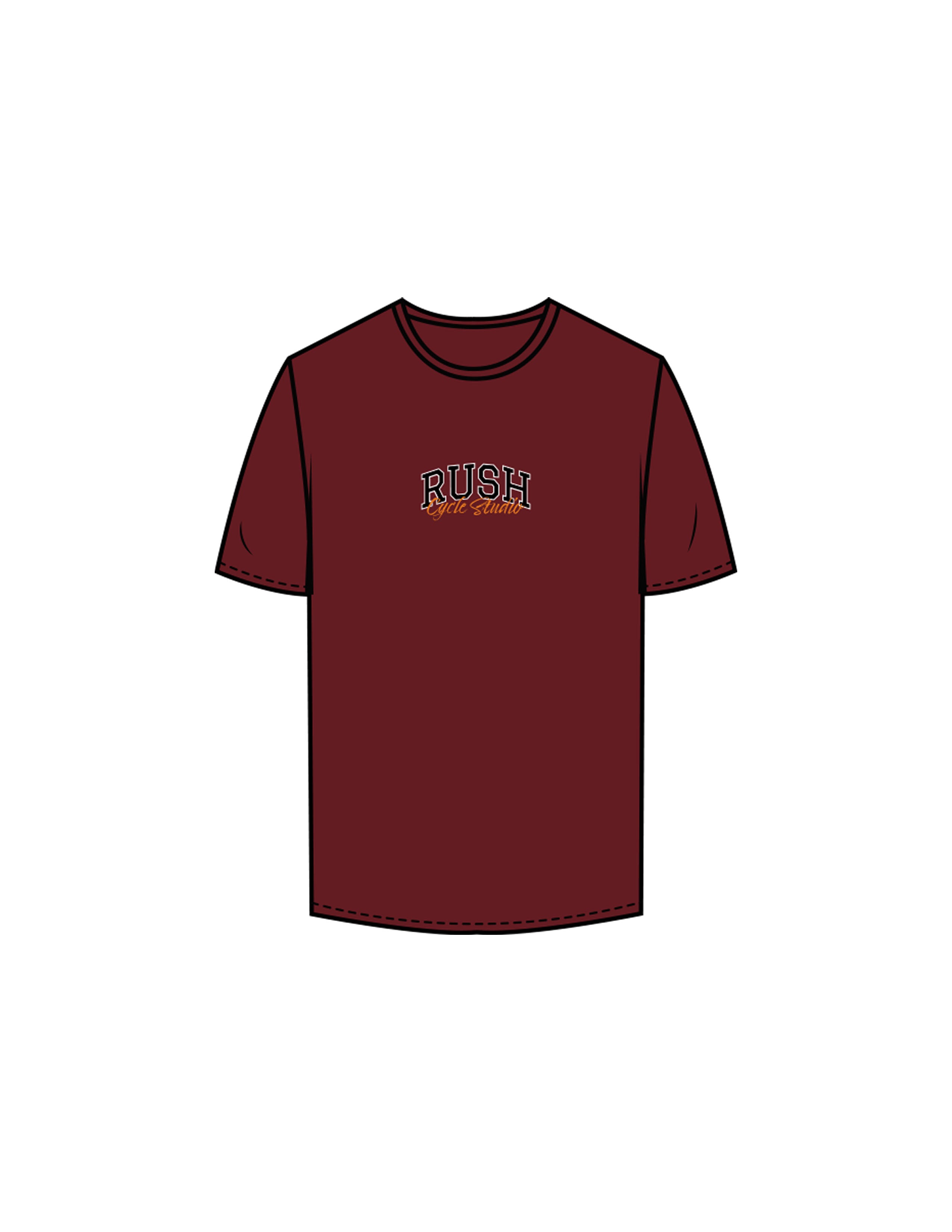 The Mens Tee - Maroon - Rush Cycle Studio - Center Chest Stacked - Printed - Full Color