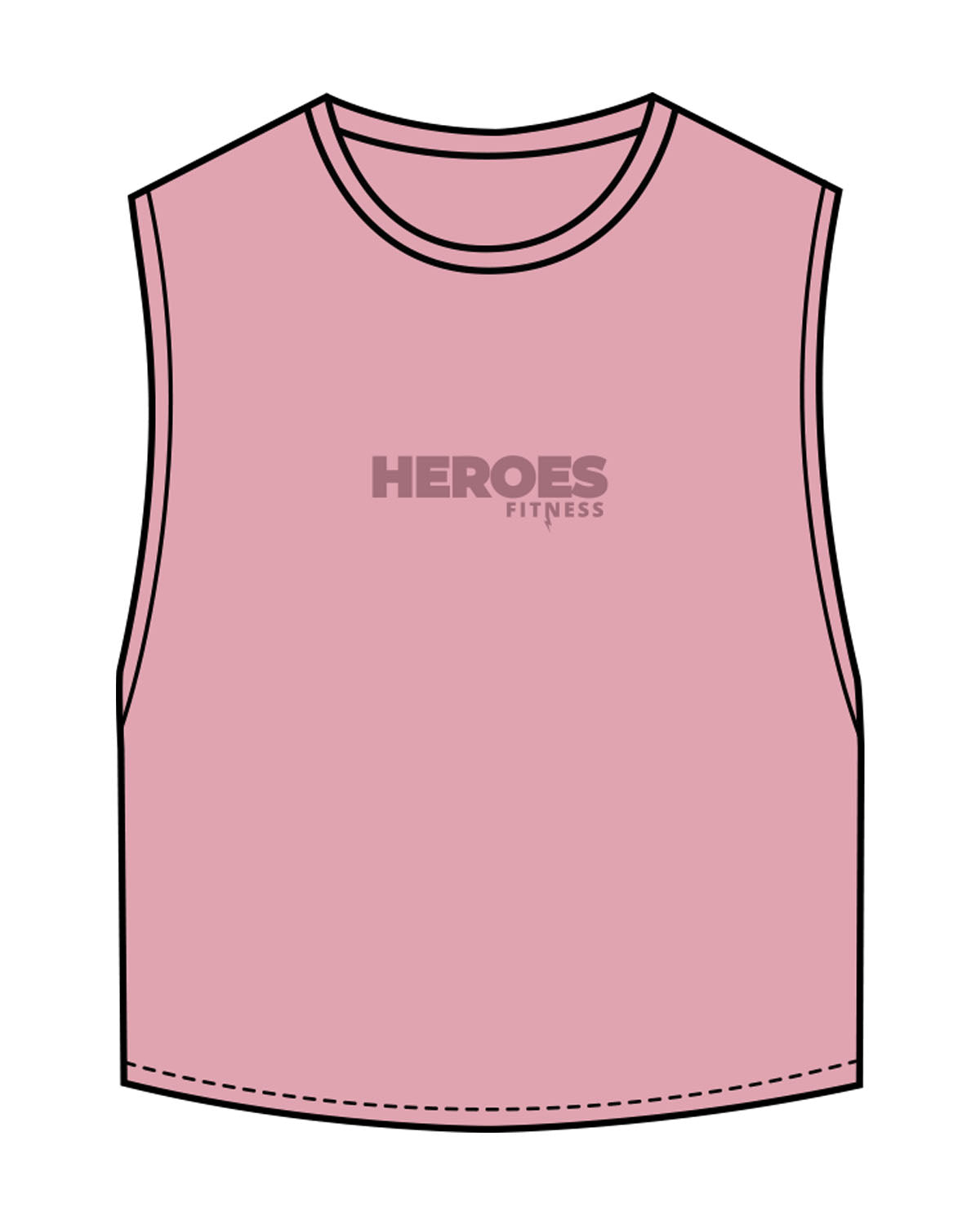 The Crop Muscle Tank - Bubblegum - Heroes Fitness - Center Chest & Back Stacked - Printed - Tone on Tone