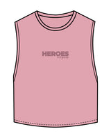 The Crop Muscle Tank - Bubblegum - Heroes Fitness - Center Chest & Back Stacked - Printed - Tone on Tone
