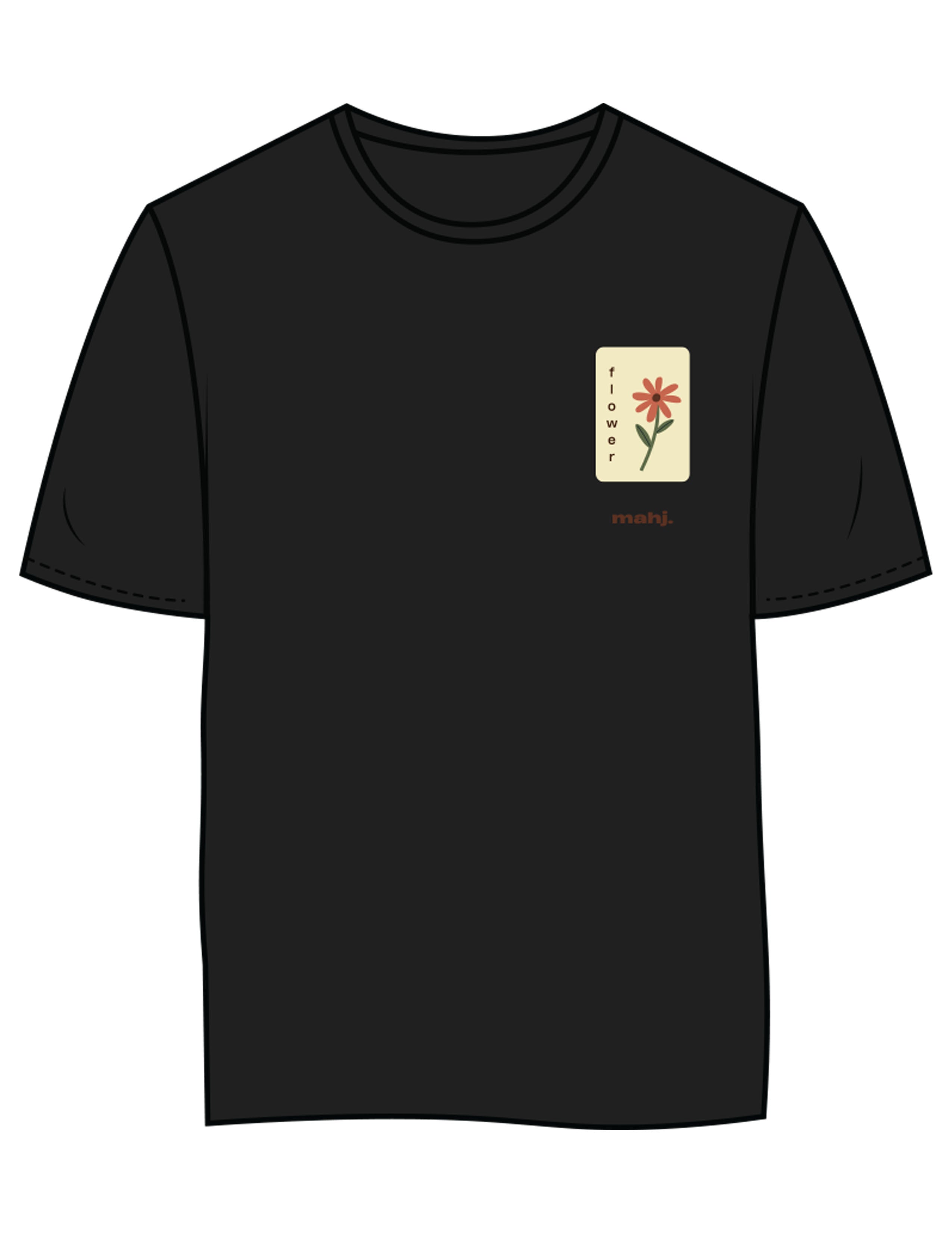 The Womens 7/8th Tee - Black - Barnes. The Label - Left Chest Flower - Printed - Full Color