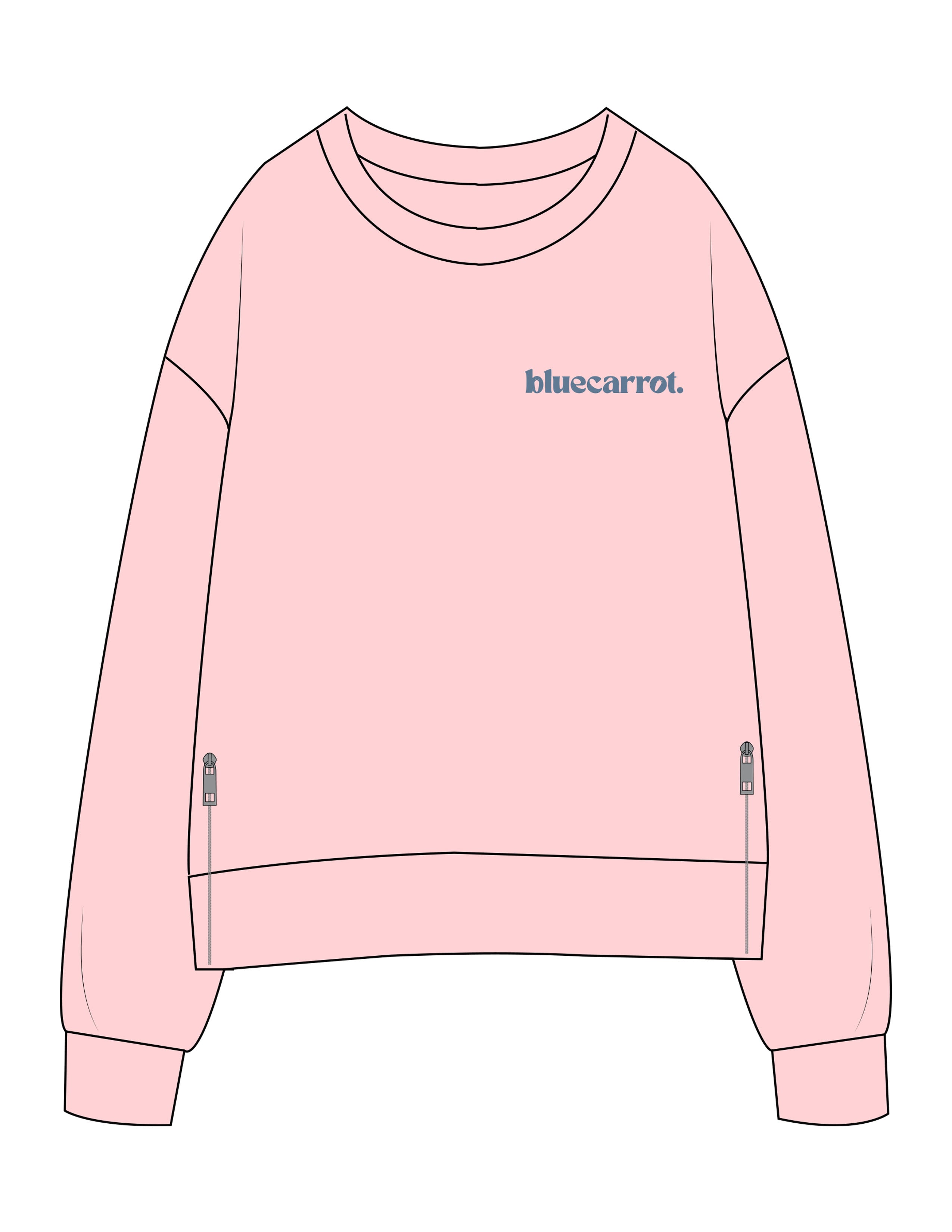 The Side Zip Crewneck - Light Pink - BlueCarrot - Left Chest - Printed - Blue