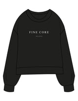 The Womens Sueded Crewneck - Black - Fine Core Pilates - Center Chest Stacked - Printed - White