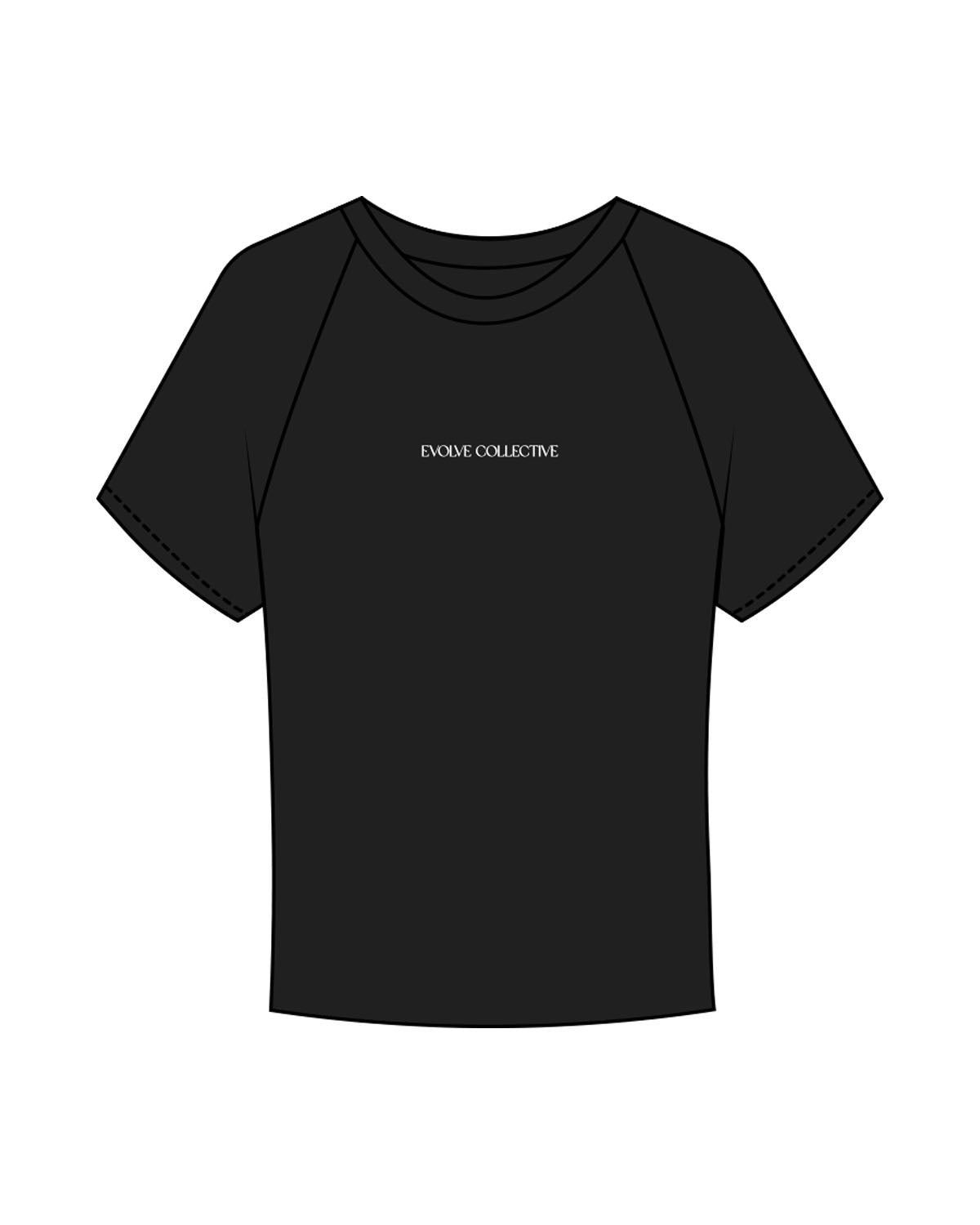 The Micro Rib Baby Tee - Black - Evolve Collective - Center Chest - Printed - White