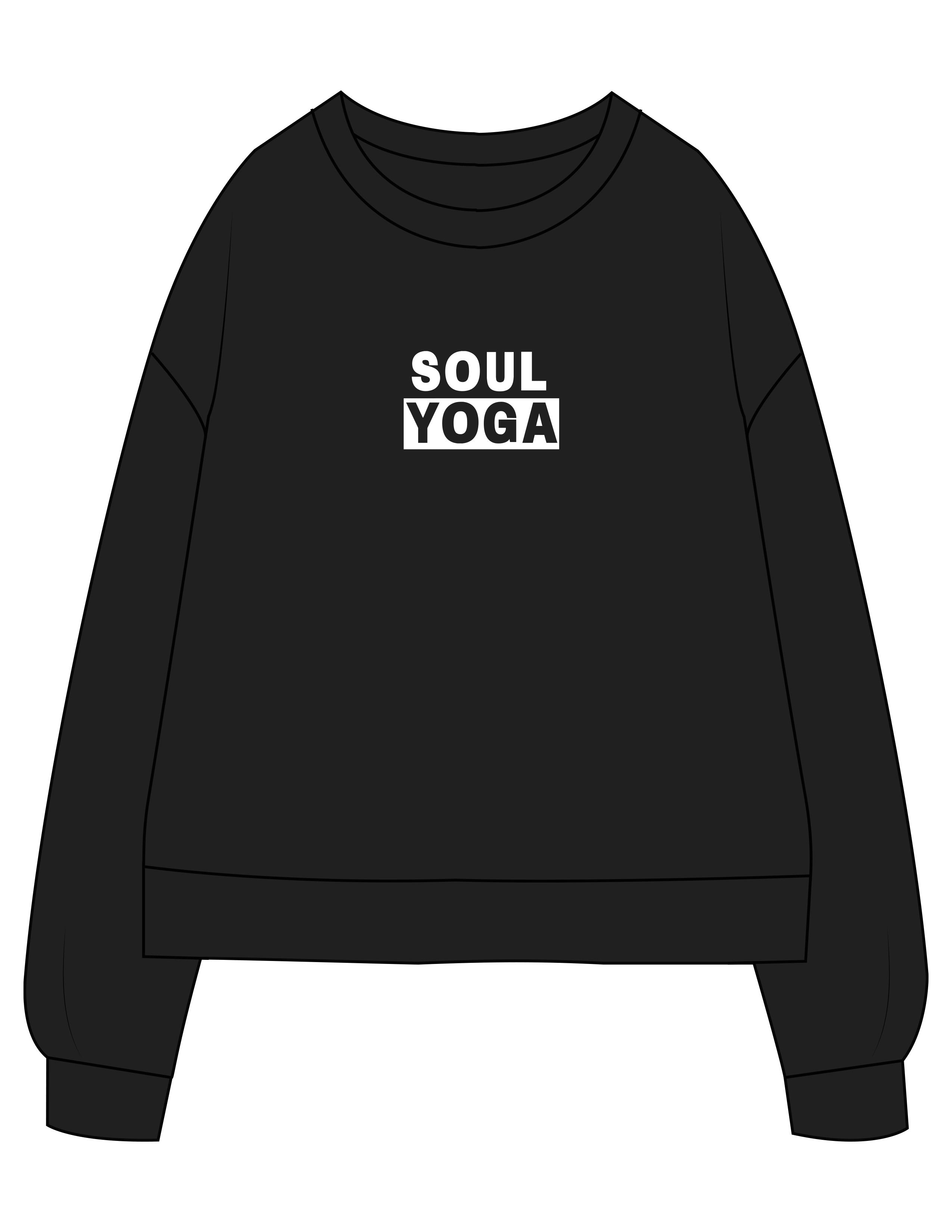 The Recycled Unisex Crewneck - Black - SOUL YOGA - Center Chest Stacked - Printed - White