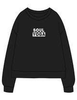 The Recycled Unisex Crewneck - Black - SOUL YOGA - Center Chest Stacked - Printed - White