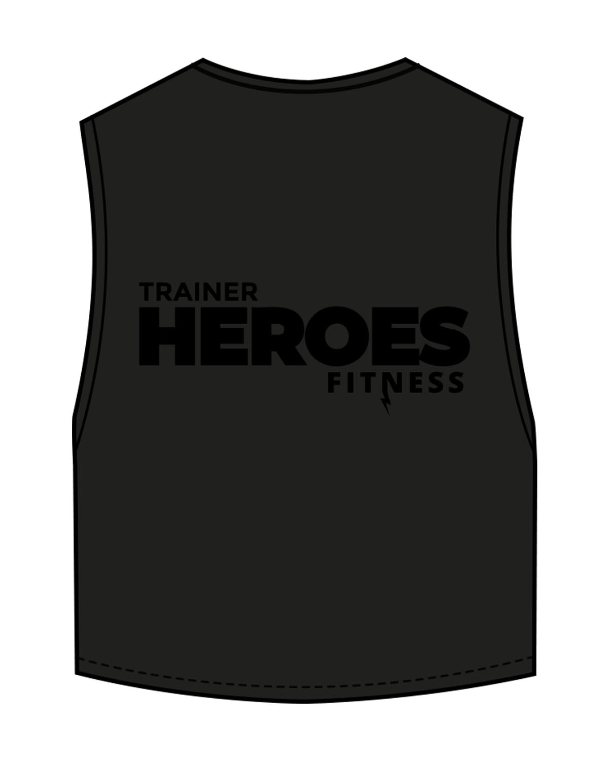 The Crop Muscle Tank - Black - Heroes Fitness - Center Chest & Back Stacked - Printed - Tone on Tone